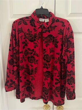 Vintage Capacity 90s Red Rose Floral Button Down Shirt - Size M